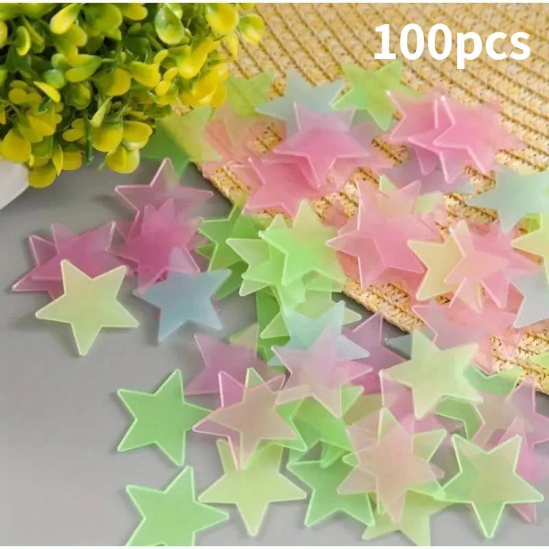 100-Piece Glow-in-the-Dark Star Wall Stickers – Reusable Luminous Ceiling & Room Decor