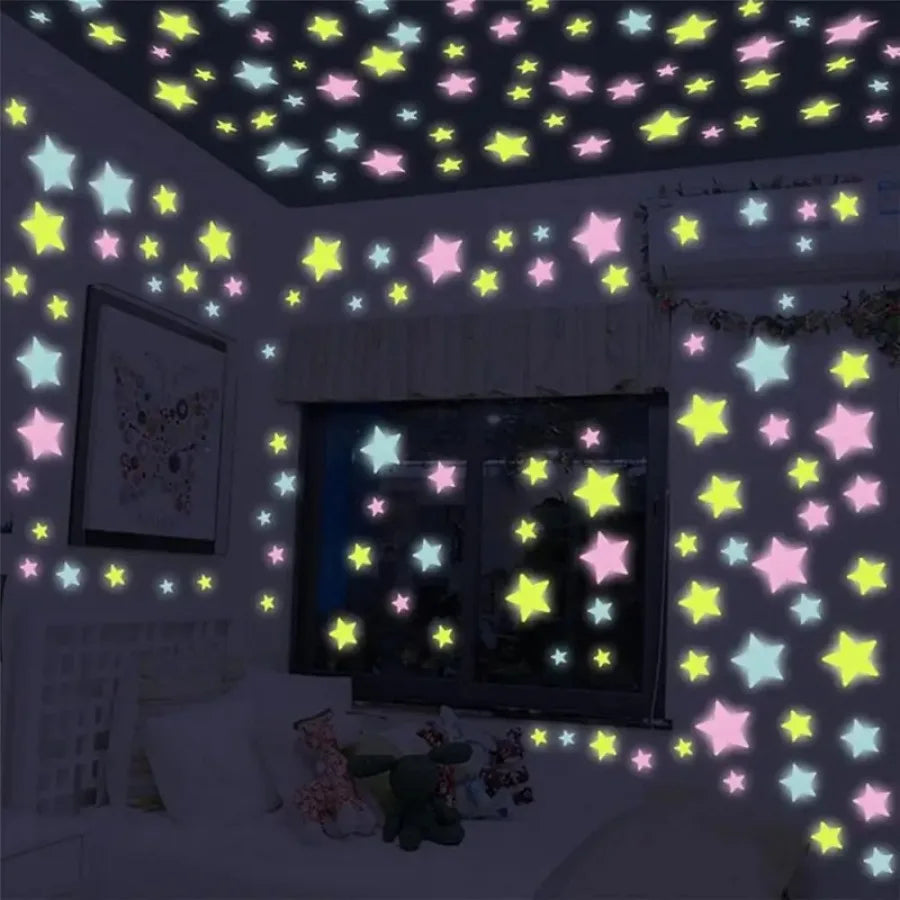 100-Piece Glow-in-the-Dark Star Wall Stickers – Reusable Luminous Ceiling & Room Decor