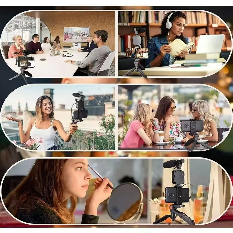 Vlog Kit – LED Light, Microphone &amp; Phone Tripod Set for Content Creation