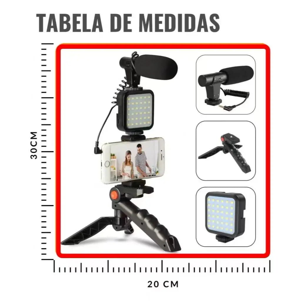 Vlog Kit – LED Light, Microphone &amp; Phone Tripod Set for Content Creation