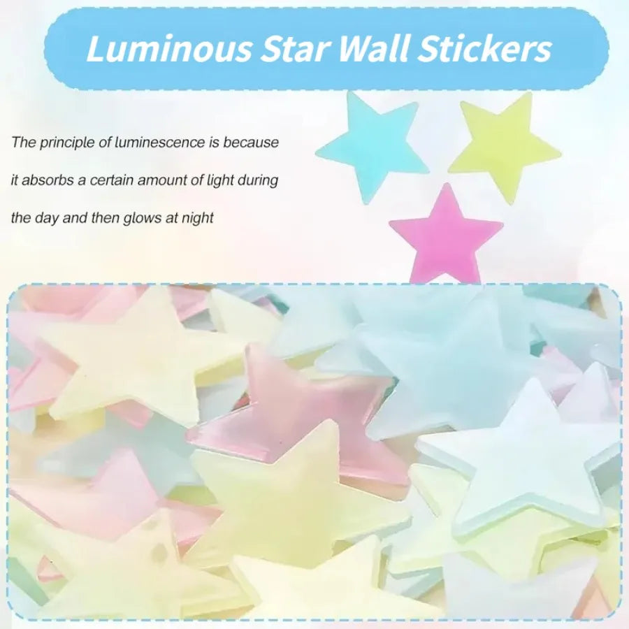 100-Piece Glow-in-the-Dark Star Wall Stickers – Reusable Luminous Ceiling & Room Decor