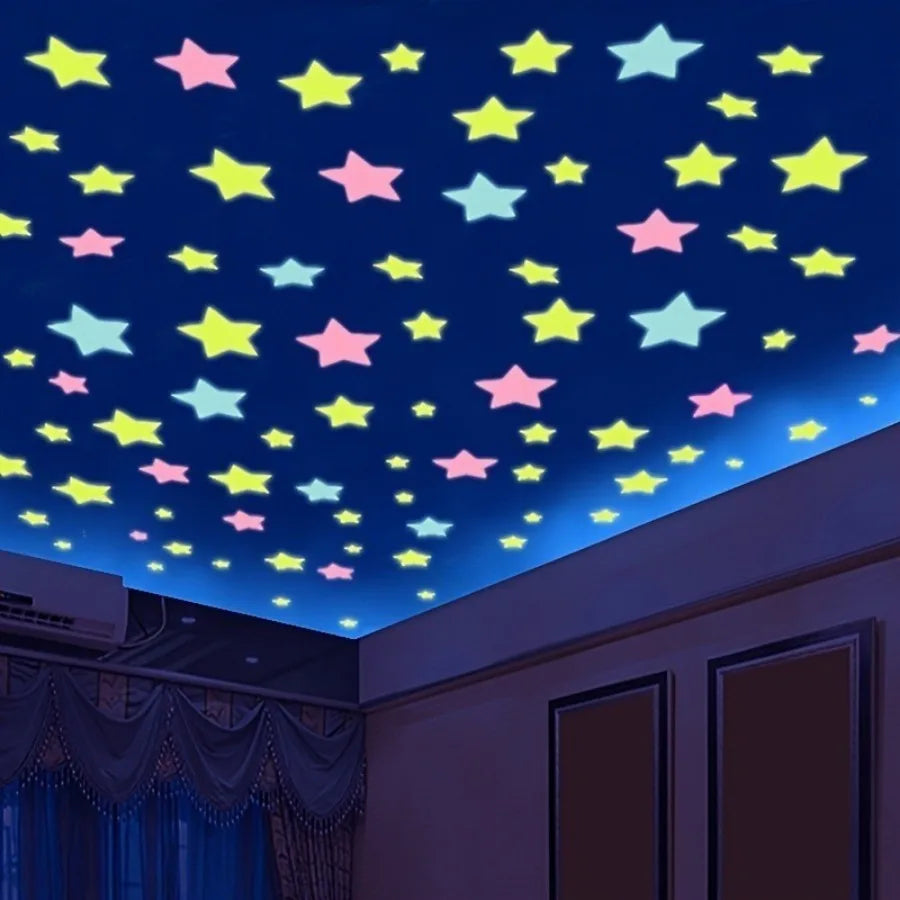 100-Piece Glow-in-the-Dark Star Wall Stickers – Reusable Luminous Ceiling & Room Decor