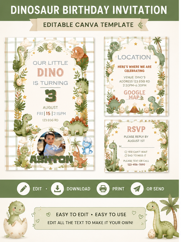 Dinosaur Theme Birthday Digital Invitation