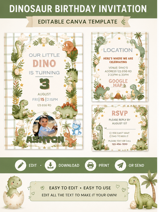 Dinosaur Theme Birthday Digital Invitation