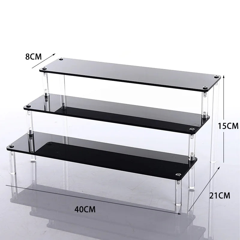 Black Acrylic Riser Display Shelf – Multi-Level Perfume & Cosmetic Organizer