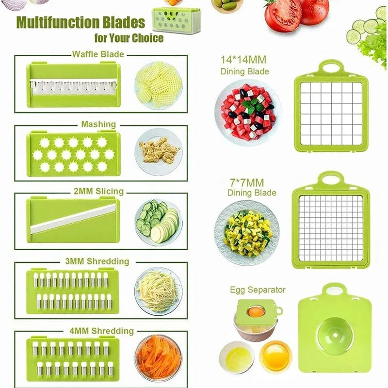 Multifunctional Vegetable Chopper &amp; Food Slicer – 8 Interchangeable Blades for Fruits, Vegetables &amp; Meal Prep