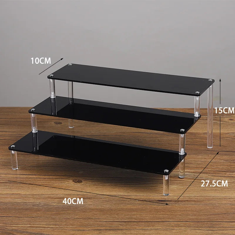 Black Acrylic Riser Display Shelf – Multi-Level Perfume & Cosmetic Organizer