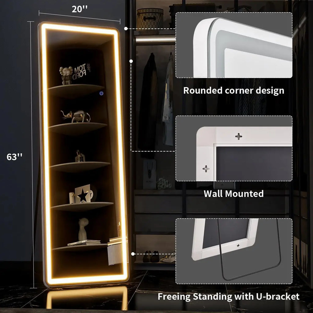 63”x20” LED Full Length Mirror with Lights – Modern Lighted Floor Mirror