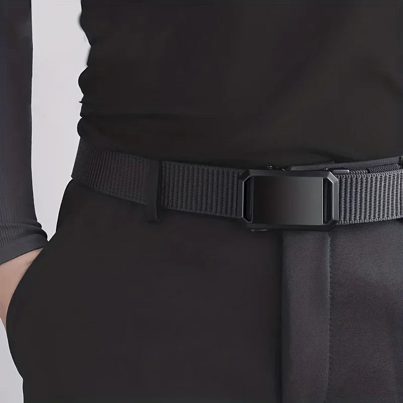 Men's Automatic Buckle Canvas Tactical Belt – Casual Outdoor Military-Style Work Belt