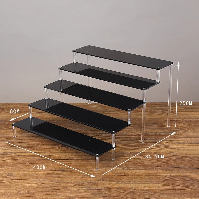 Black Acrylic Riser Display Shelf – Multi-Level Perfume & Cosmetic Organizer