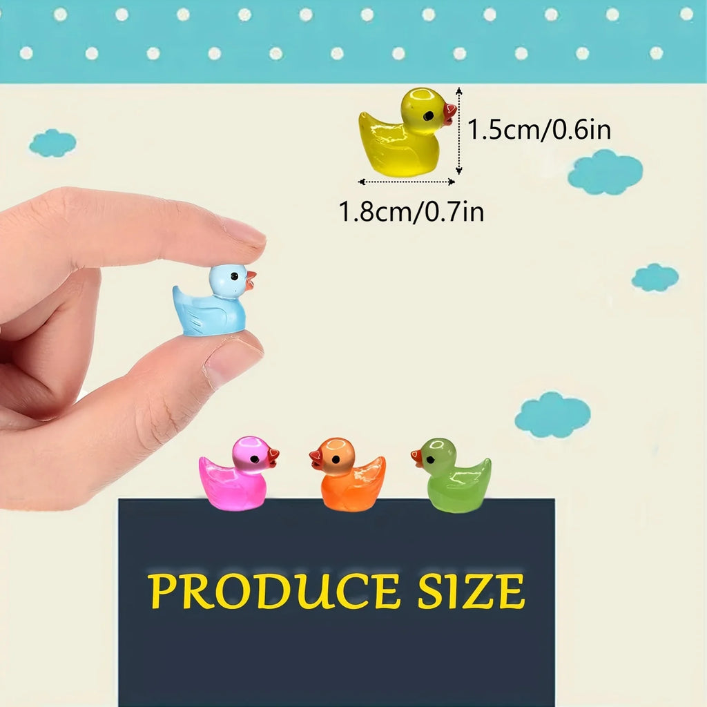 30/60/100PCS Glow-in-the-Dark Mini Duck Figurines – Luminous Fairy Garden Micro Landscape Decorations