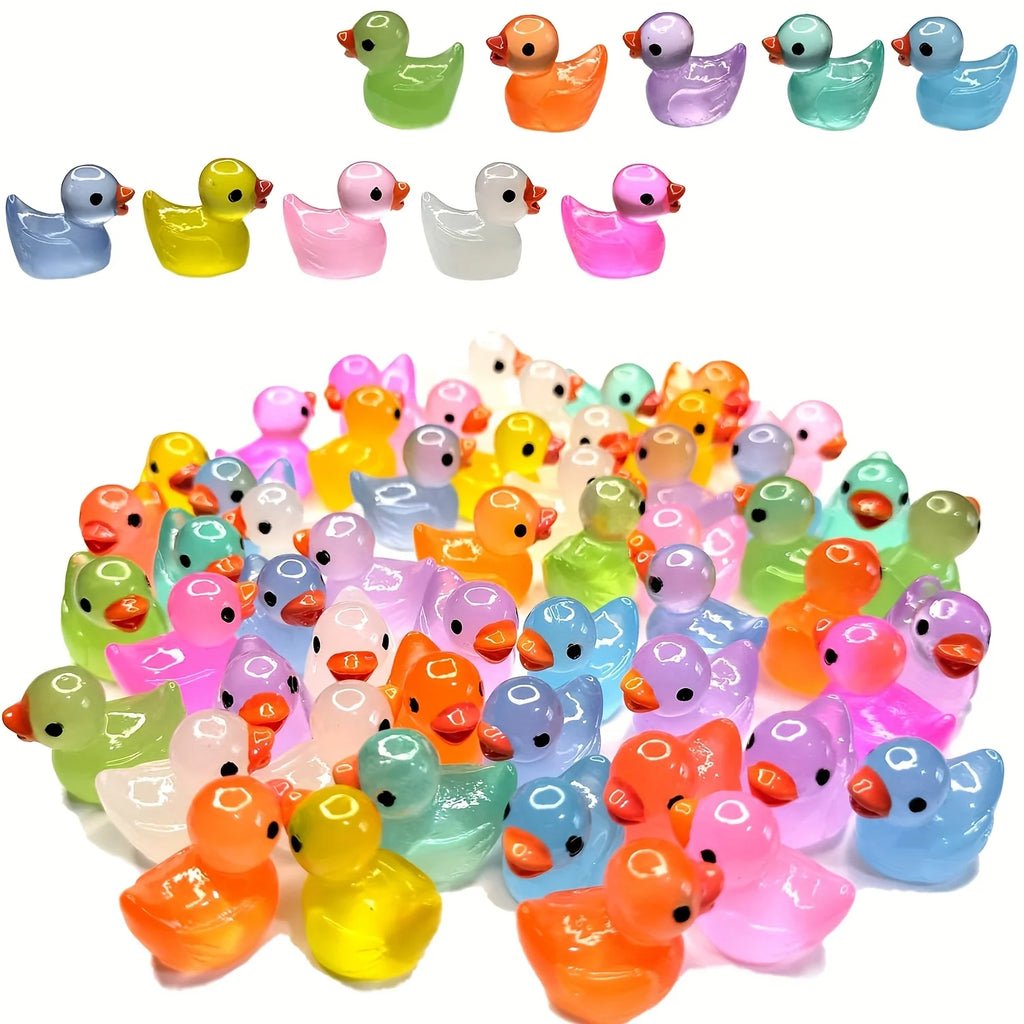 30/60/100PCS Glow-in-the-Dark Mini Duck Figurines – Luminous Fairy Garden Micro Landscape Decorations