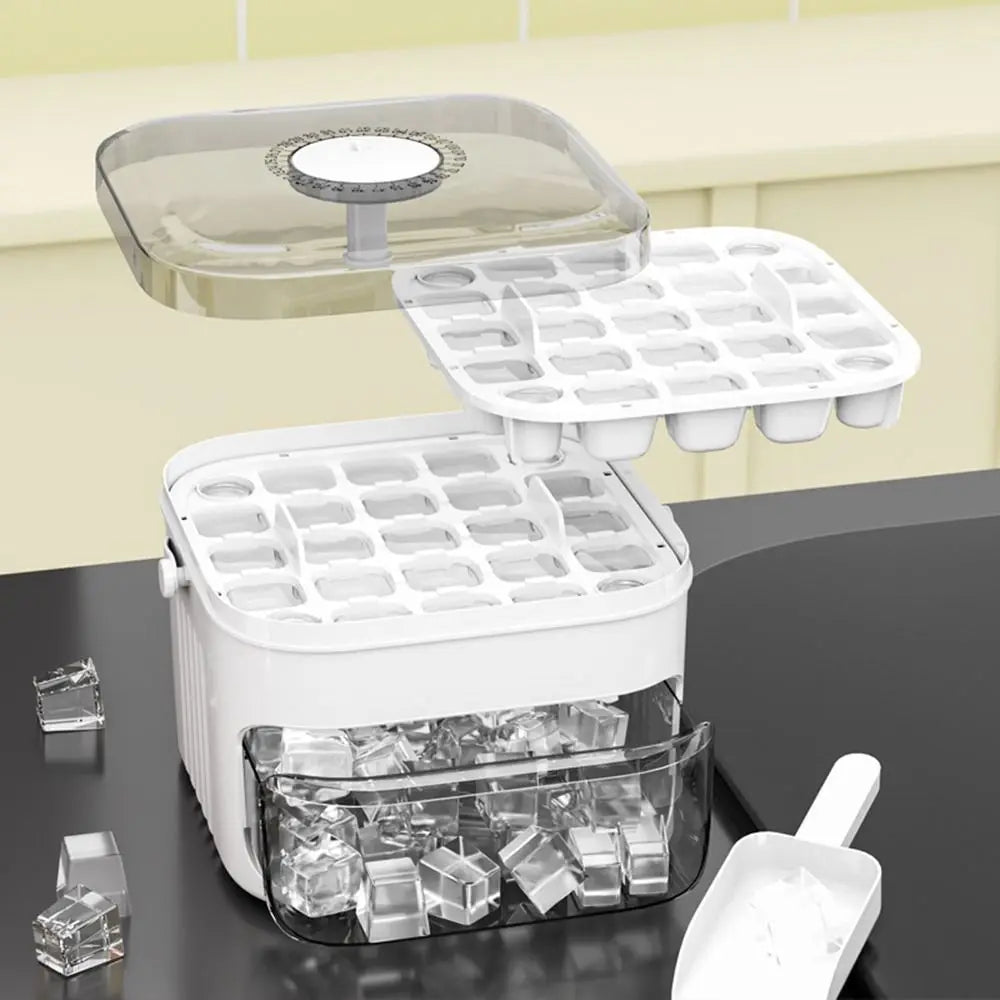 50-Cube Easy Press Ice Maker – Double Layer Ice Storage Box