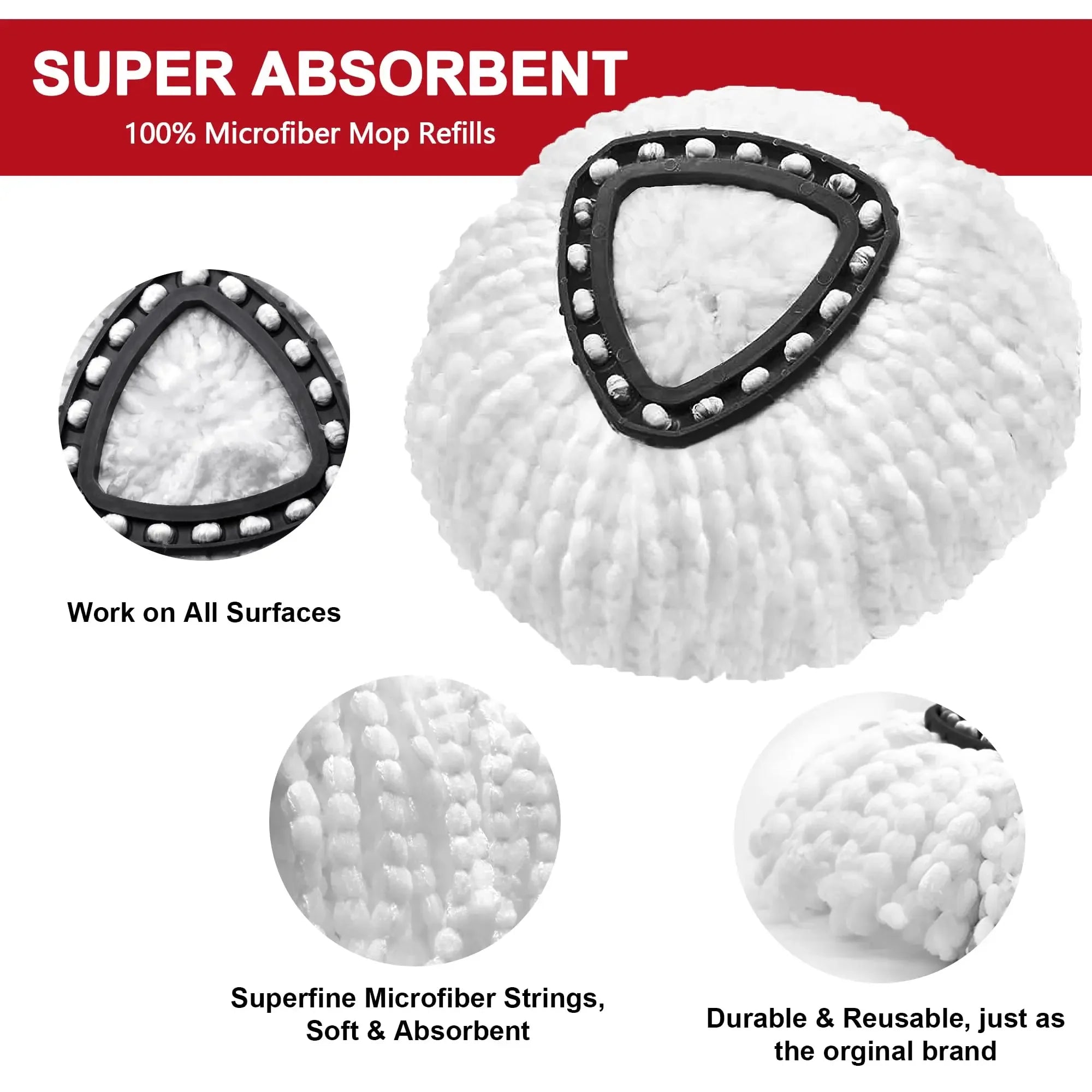 Microfiber Spin Mop Replacement Head – Soft &amp; Absorbent Mop Refill