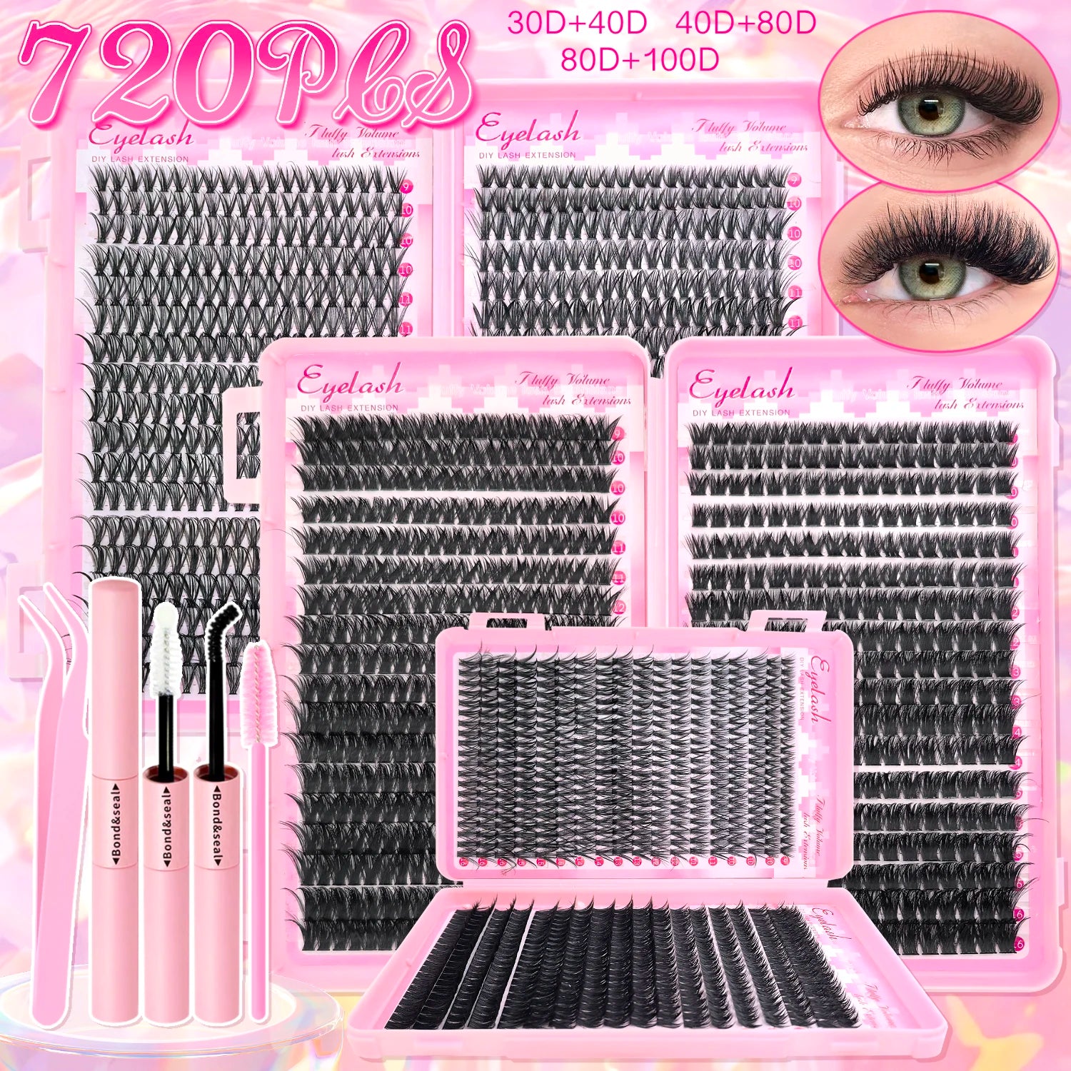 DIY Lash Extension Kit™ – Wispy Cluster Lashes with Bond & ; Seal