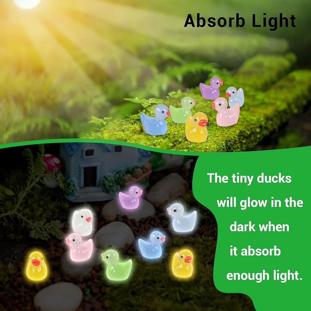 30/60/100PCS Glow-in-the-Dark Mini Duck Figurines – Luminous Fairy Garden Micro Landscape Decorations