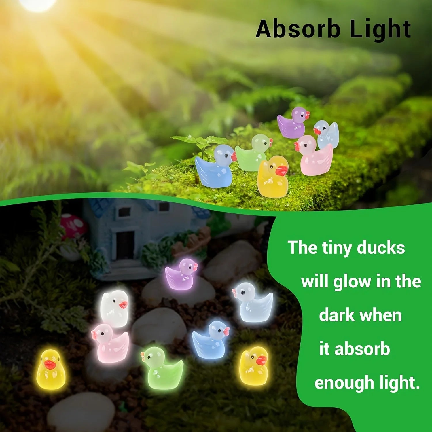 30/60/100PCS Glow-in-the-Dark Mini Duck Figurines – Luminous Fairy Garden Micro Landscape Decorations