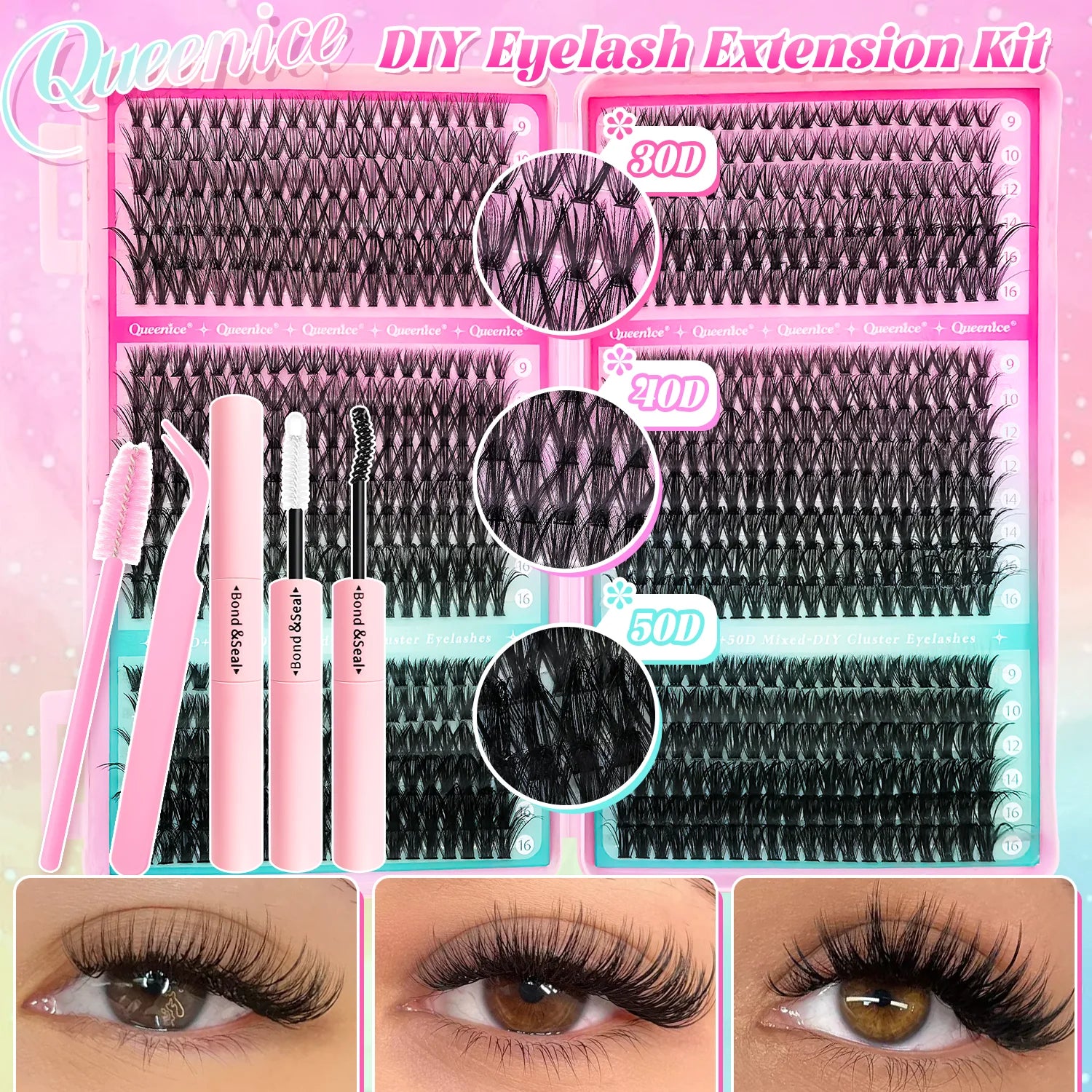 DIY Lash Extension Kit™ – Wispy Cluster Lashes with Bond & ; Seal