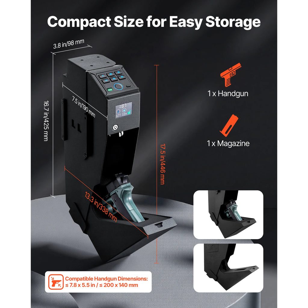 Smart Handgun Safe – Fingerprint, Password &amp; Key Quick Access Lock Box