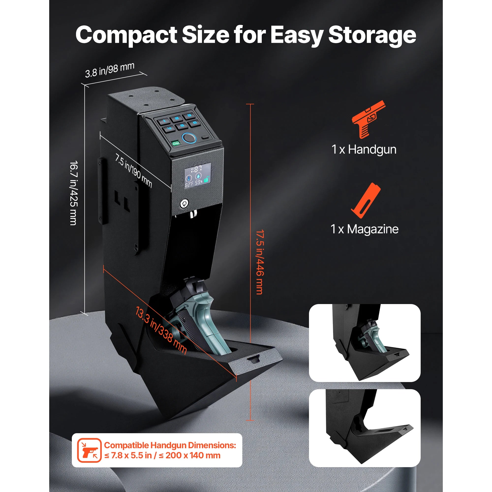 Smart Handgun Safe – Fingerprint, Password &amp; Key Quick Access Lock Box