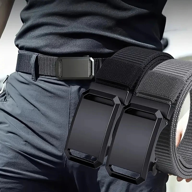 Men's Automatic Buckle Canvas Tactical Belt – Casual Outdoor Military-Style Work Belt