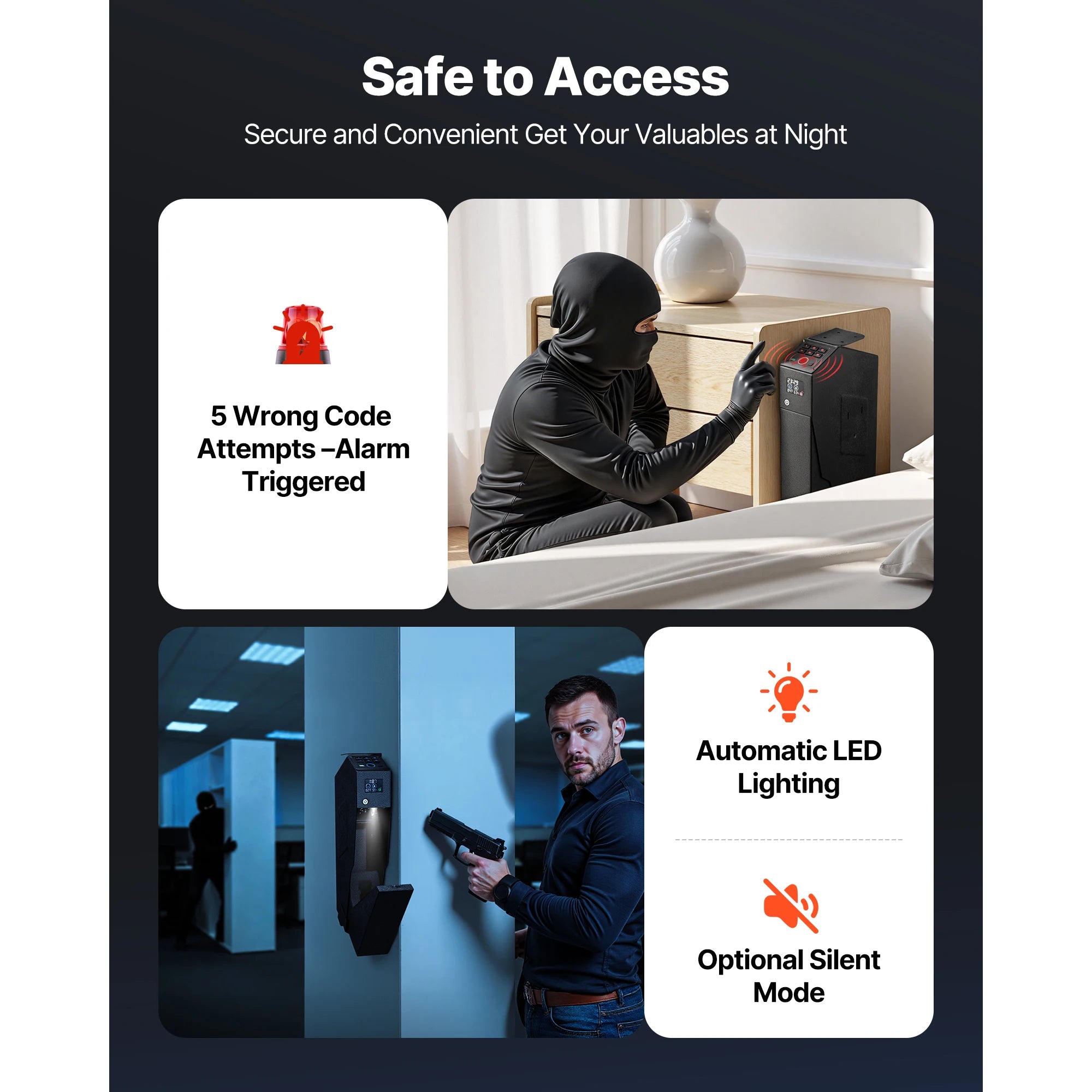 Smart Handgun Safe – Fingerprint, Password &amp; Key Quick Access Lock Box