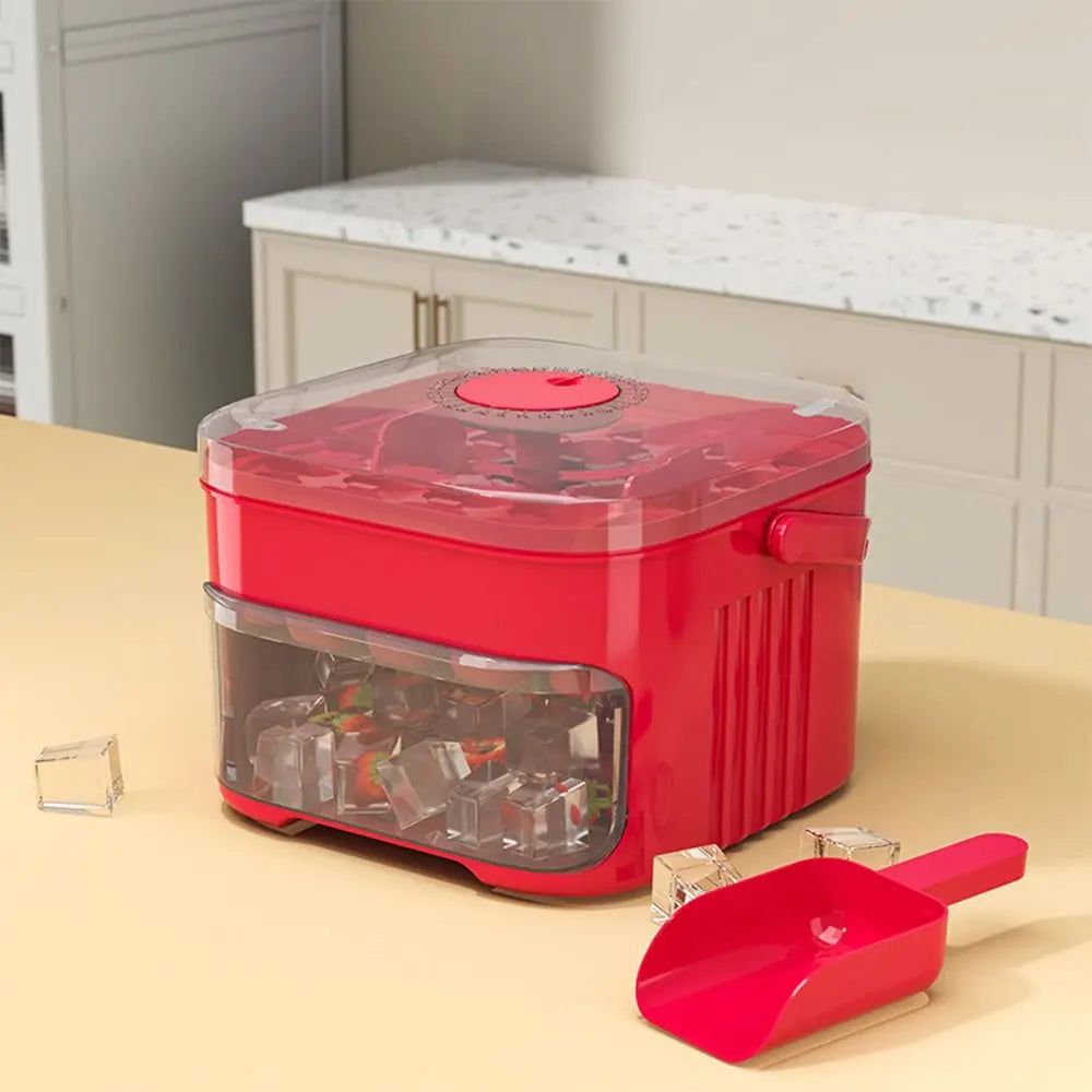 50-Cube Easy Press Ice Maker – Double Layer Ice Storage Box