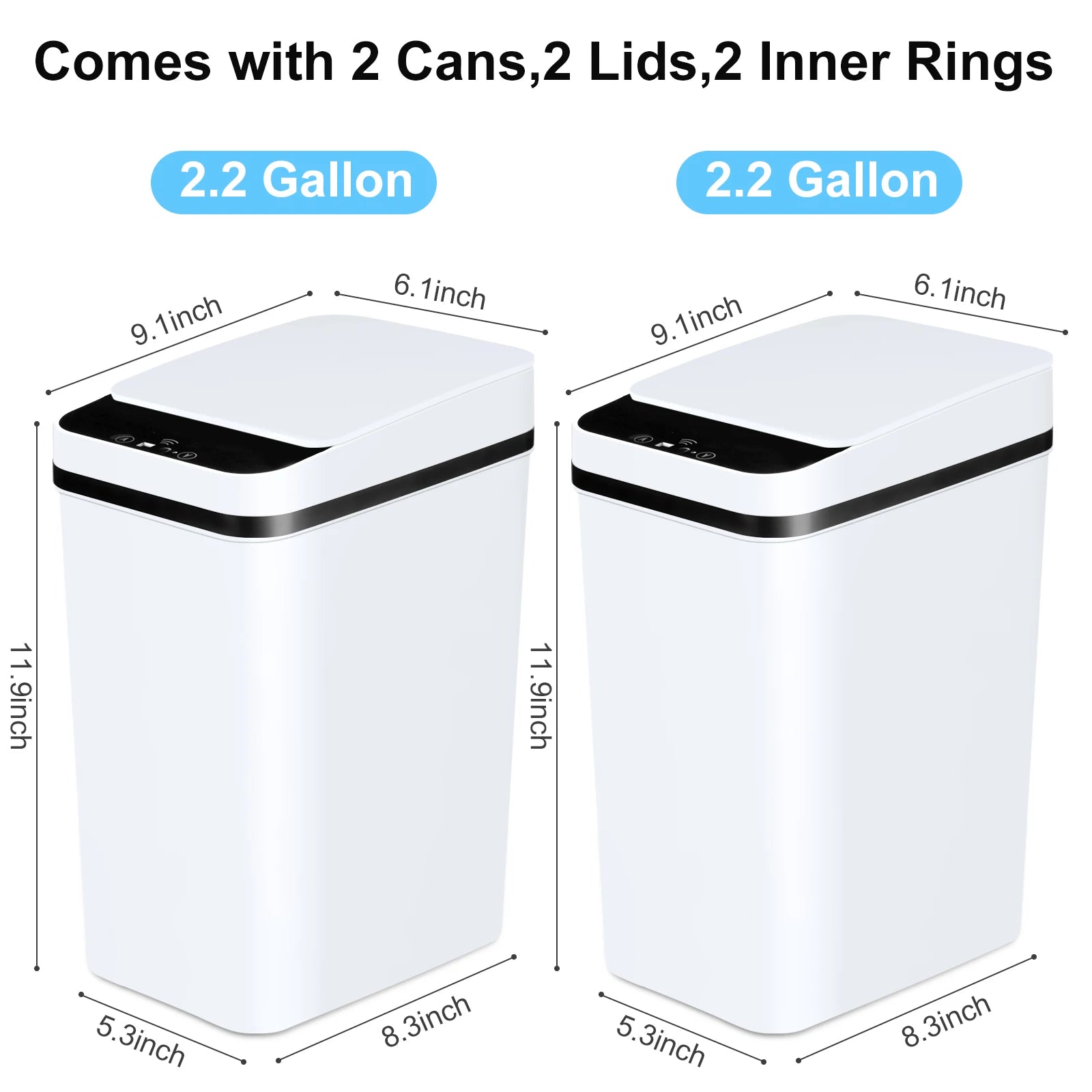 2-Pack Automatic Motion Sensor Trash Cans – Slim Touchless Bathroom Waste Bins