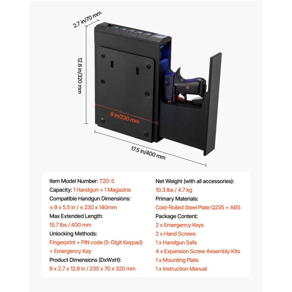 Smart Handgun Safe – Fingerprint, Password &amp; Key Quick Access Lock Box