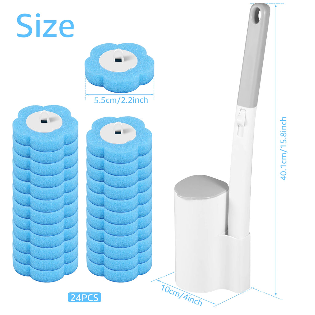 Disposable Toilet Brush Cleaning Kit – Wall-Mounted Toilet Bowl Brush with Long Handle &amp; 24 Replacement Heads