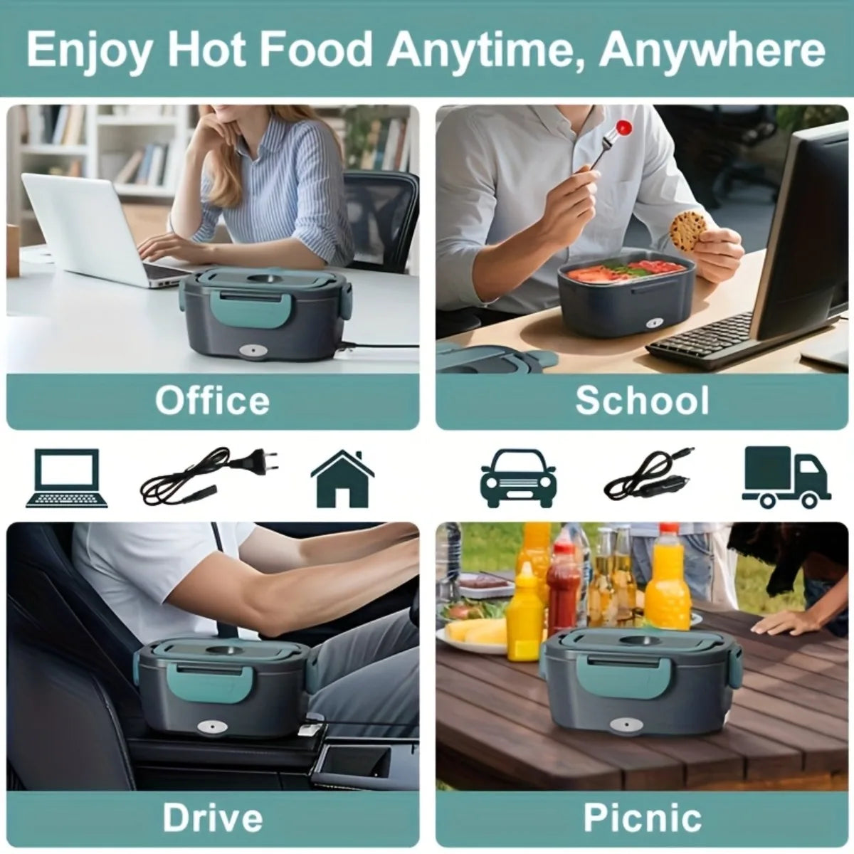 Electric Lunch Box Food Heater – Double Compartment Portable Food Warmer for Home, Office, Car &amp; Truck