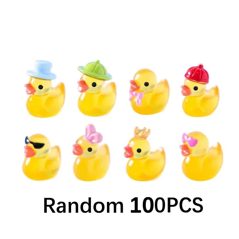 30/60/100PCS Glow-in-the-Dark Mini Duck Figurines – Luminous Fairy Garden Micro Landscape Decorations