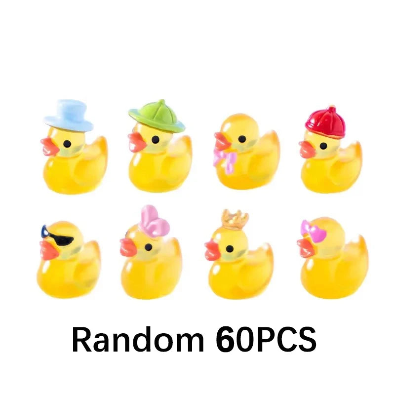 30/60/100PCS Glow-in-the-Dark Mini Duck Figurines – Luminous Fairy Garden Micro Landscape Decorations
