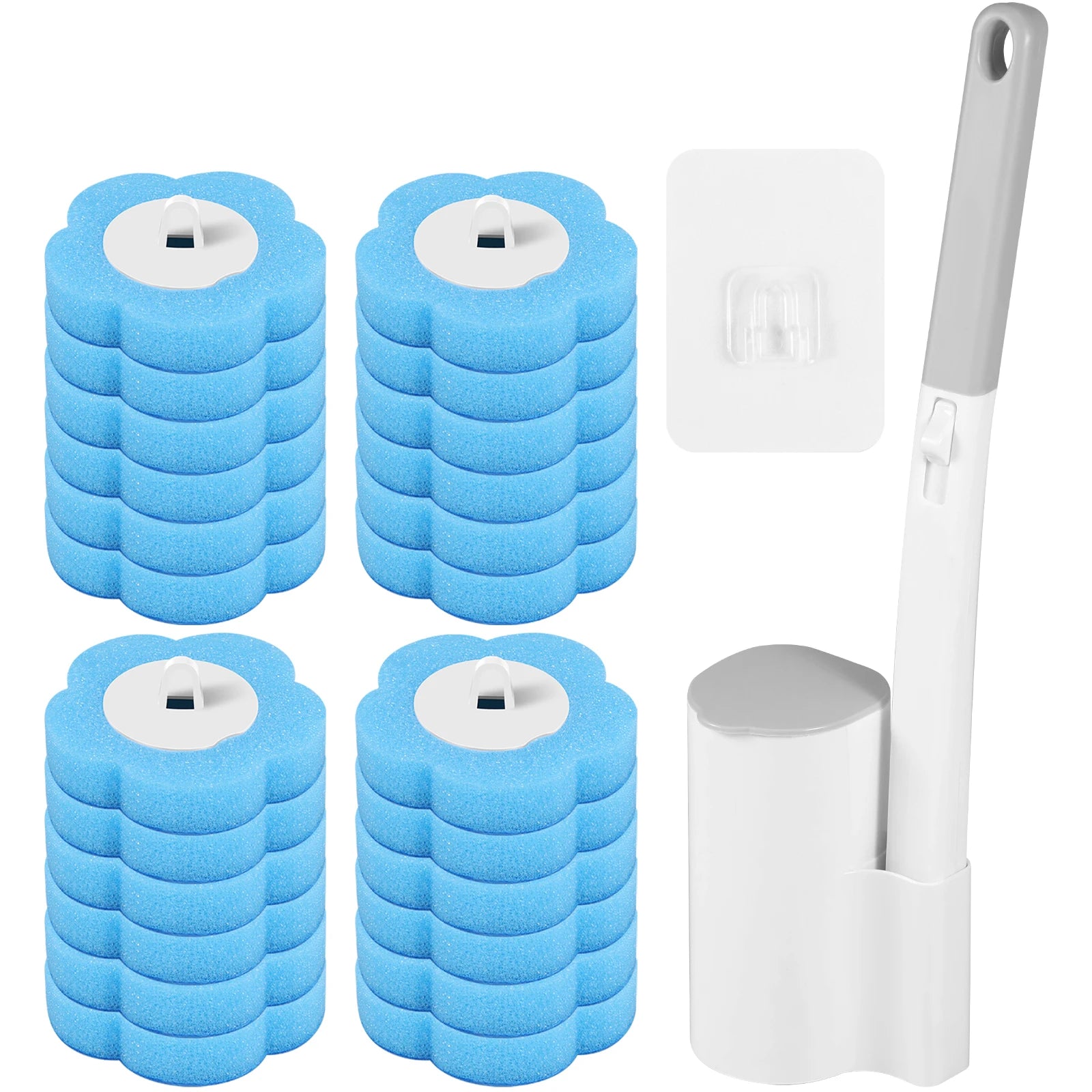 Disposable Toilet Brush Cleaning Kit – Wall-Mounted Toilet Bowl Brush with Long Handle &amp; 24 Replacement Heads