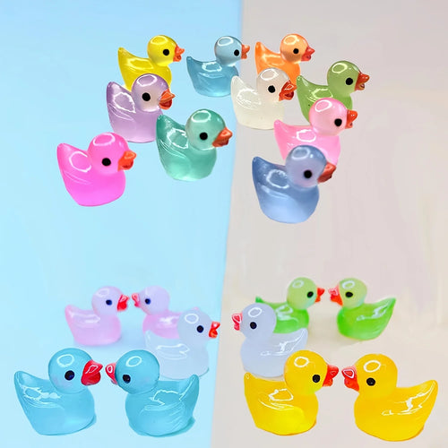 30/60/100PCS Glow-in-the-Dark Mini Duck Figurines – Luminous Fairy Garden Micro Landscape Decorations
