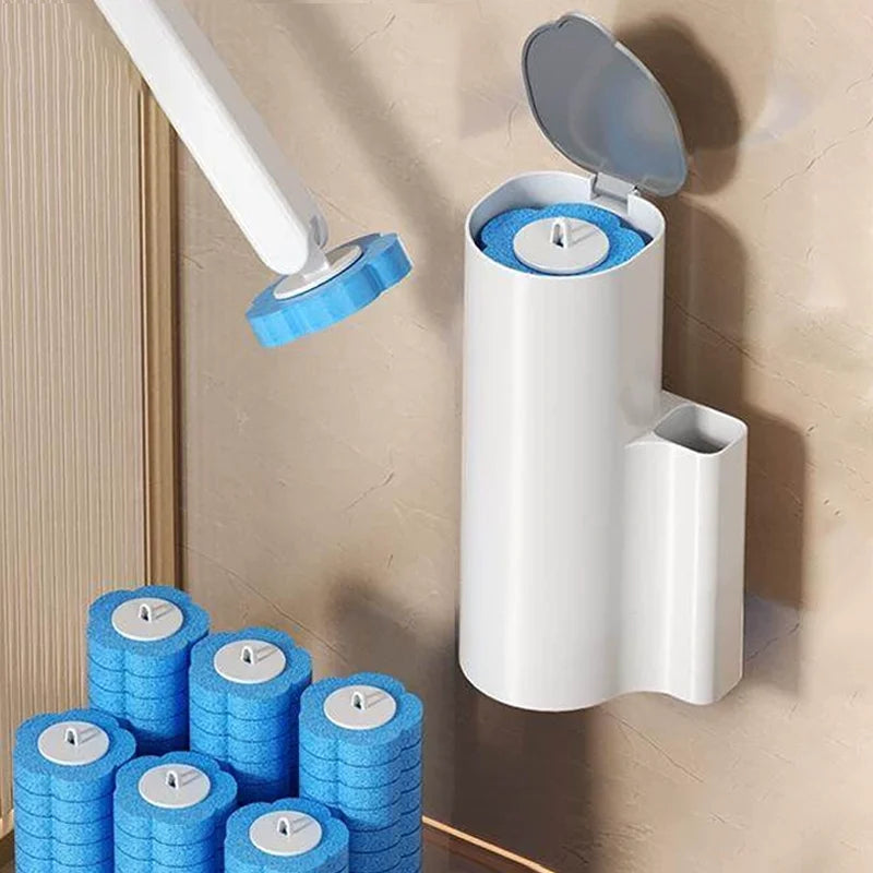 Disposable Toilet Brush Cleaning Kit – Wall-Mounted Toilet Bowl Brush with Long Handle &amp; 24 Replacement Heads