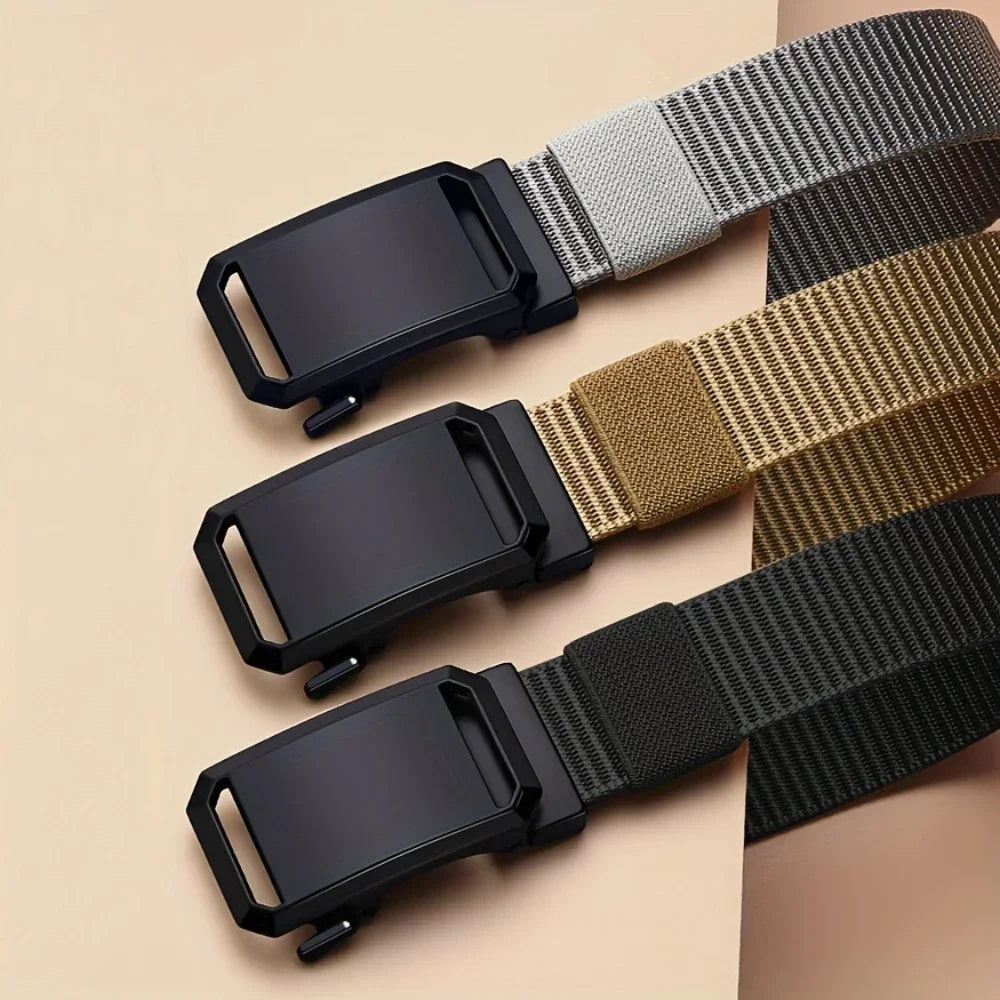 Men's Automatic Buckle Canvas Tactical Belt – Casual Outdoor Military-Style Work Belt