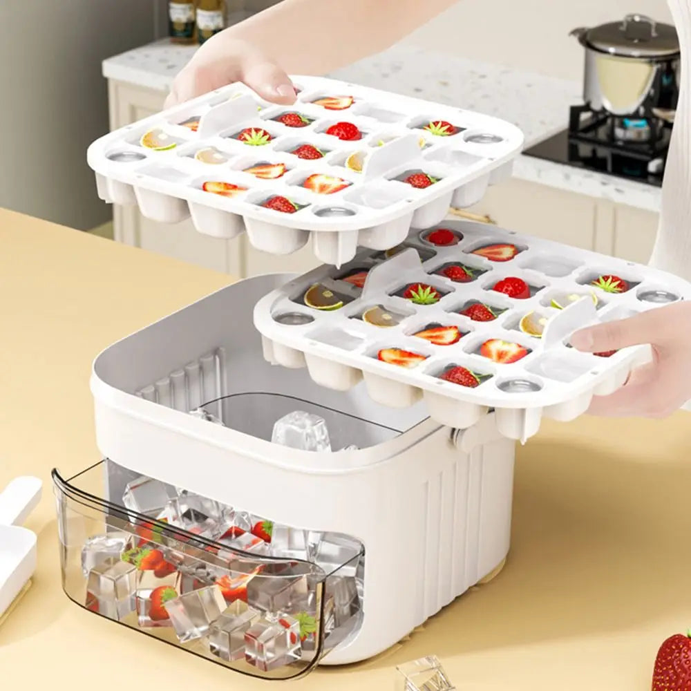 50-Cube Easy Press Ice Maker – Double Layer Ice Storage Box