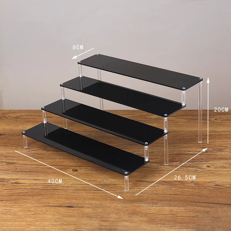 Black Acrylic Riser Display Shelf – Multi-Level Perfume & Cosmetic Organizer