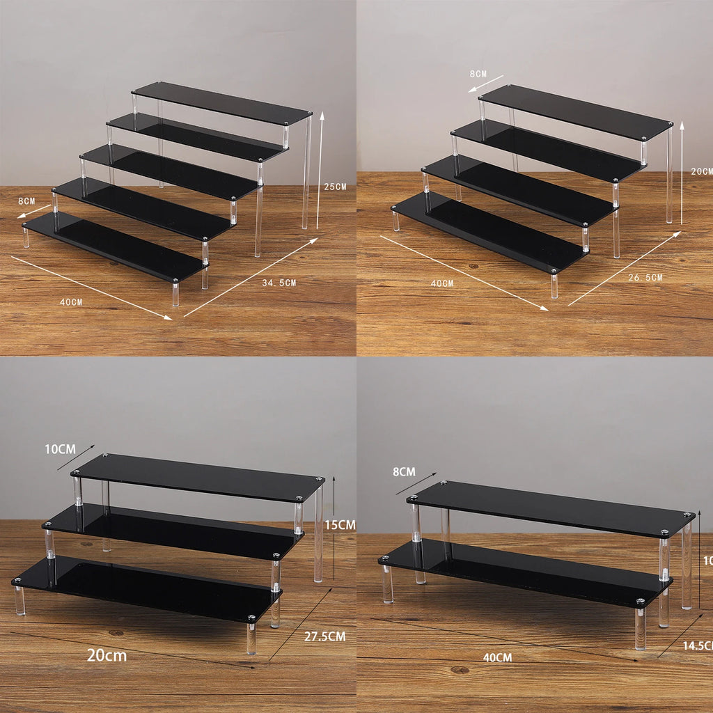 Black Acrylic Riser Display Shelf – Multi-Level Perfume & Cosmetic Organizer